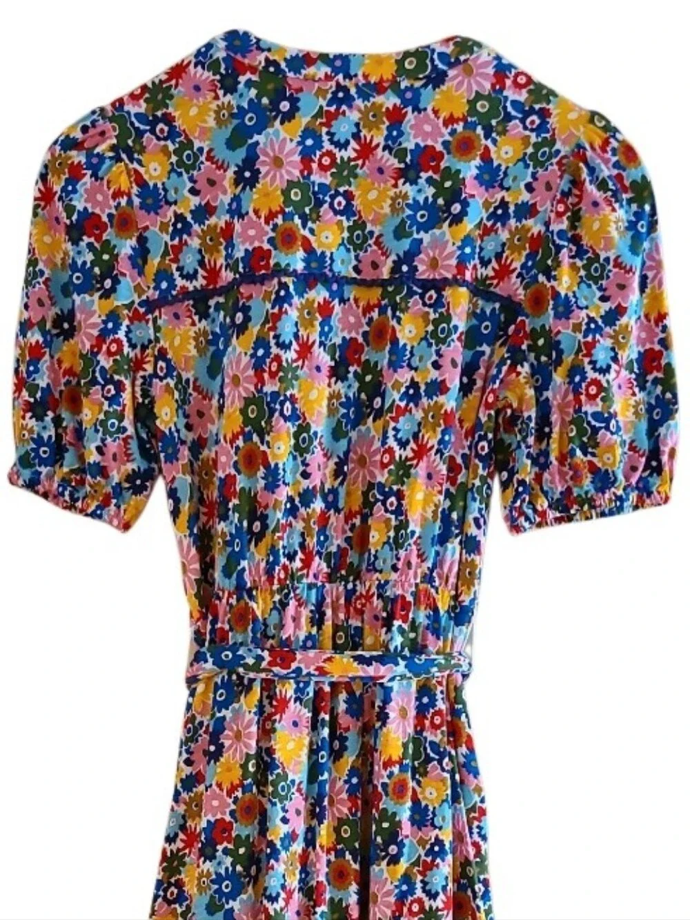 Boden Sofia Trim Jersey Midi Dress Floral Pink Multicolor Belred Waist Pockets - Picture 12 of 16